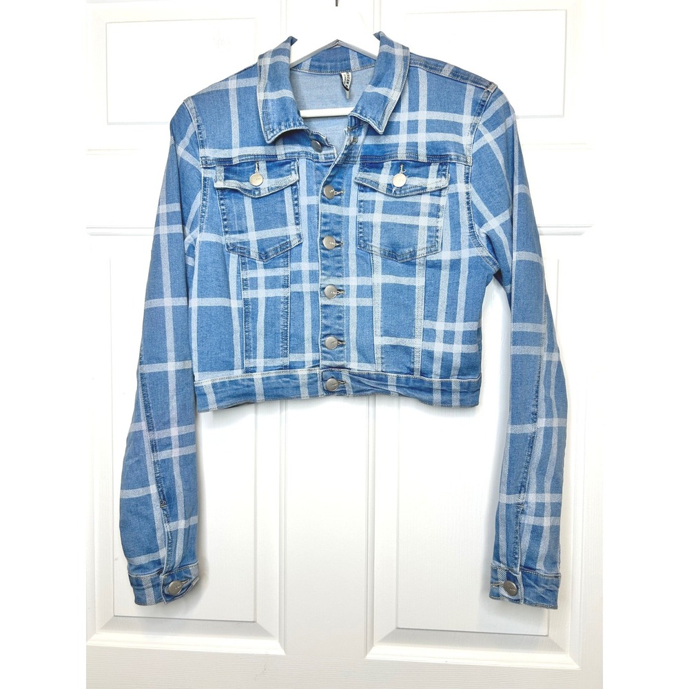 American Bazi Plaid‎ Denim Jacket Medium Blue Cropped